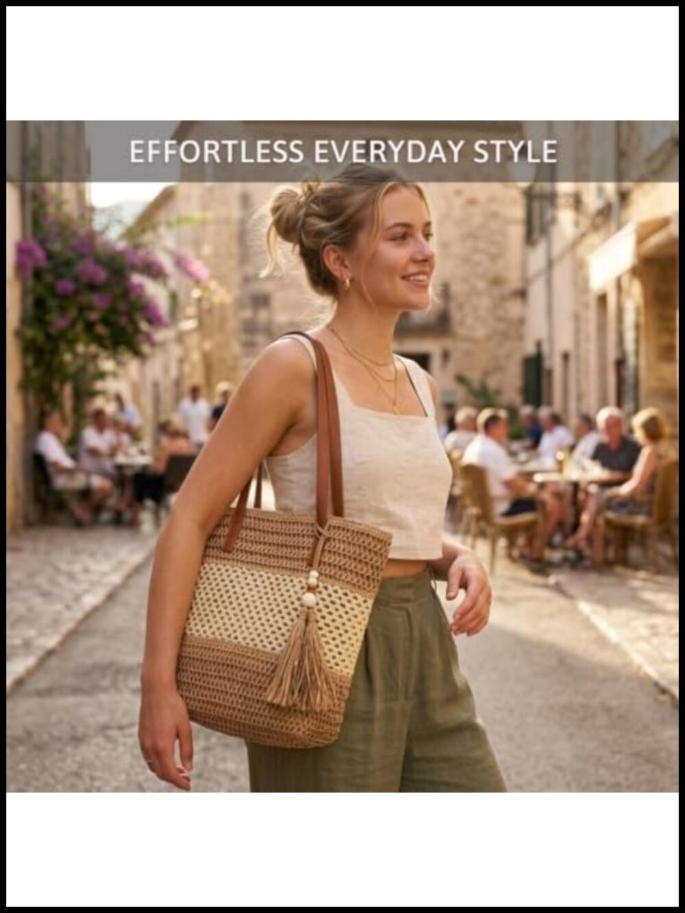 Straw Beach Tote Bag for Women Woven Shoulder Purse with Zip - Picture 2 of 6